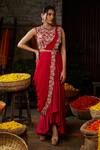 Shop_Nehha Nhata_Pink Georgette (drape) Hand Embroidered Thread Pre-draped Saree With Blouse _at_Aza_Fashions