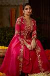 Buy_Nehha Nhata_Pink Silk Embroidery Thread V Neck Jacket Lehenga Set _Online_at_Aza_Fashions