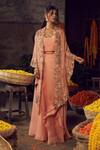 Buy_Nehha Nhata_Pink Organza Mirror And Cutdana, Thread Round Floral Embroidered Cape Lehenga Set _at_Aza_Fashions