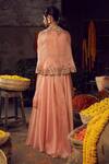 Shop_Nehha Nhata_Pink Organza Mirror And Cutdana, Thread Round Floral Embroidered Cape Lehenga Set _at_Aza_Fashions