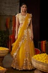 Nehha Nhata_Yellow Organza Bead , Thread Square Neck Embroidered Bridal Lehenga Set _Online_at_Aza_Fashions