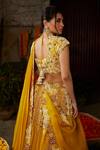 Buy_Nehha Nhata_Yellow Organza Bead , Thread Square Neck Embroidered Bridal Lehenga Set _Online_at_Aza_Fashions