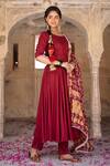 Buy_Pheeta_Maroon Rayon Gota Round Anarkali Set With Bandhani Dupatta_at_Aza_Fashions