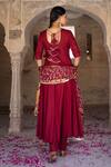Shop_Pheeta_Maroon Rayon Gota Round Anarkali Set With Bandhani Dupatta_at_Aza_Fashions