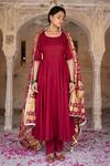 Pheeta_Maroon Rayon Gota Round Anarkali Set With Bandhani Dupatta_Online_at_Aza_Fashions