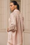 Buy_Tarun Tahiliani_Peach Crinkle Net Embroidered Sequin Open Work Gilet_Online_at_Aza_Fashions