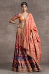 Buy_Tarun Tahiliani_Multi Color Jacquard Printed Floral Plunge V-neck Lehenga Set _at_Aza_Fashions