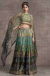 Buy_Tarun Tahiliani_Blue Jacquard Printed Floral Round Lehenga And Cape Blouse _at_Aza_Fashions