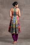 Shop_Tarun Tahiliani_Multi Color Jacquard Printed Floral High Neck Kalidar Kurta And Dhoti Pant Set _at_Aza_Fashions