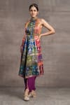 Buy_Tarun Tahiliani_Multi Color Jacquard Printed Floral High Neck Kalidar Kurta And Dhoti Pant Set _Online_at_Aza_Fashions