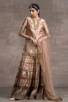 Buy_Tarun Tahiliani_Gold Jacquard Woven Floral Notched Embroidered Kurta Sharara Set _at_Aza_Fashions