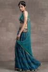Buy_Tarun Tahiliani_Blue Brocade Tulle, Ikat Geometric Motifs Round Print Lehenga Set _Online_at_Aza_Fashions