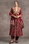 Buy_Tarun Tahiliani_Maroon Ikat Embroidered Coin V-neck Kurta Dhoti Pant Set _at_Aza_Fashions