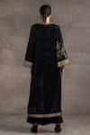 Shop_Tarun Tahiliani_Black Velvet Embroidered Floral Motifs Notched Print Kurta And Pant Set _at_Aza_Fashions