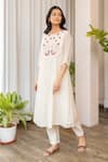 Buy_Khamaj India_White Cotton, Chanderi Floral Round Embroidered Kurta And Pant Set _at_Aza_Fashions