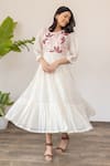 Buy_Khamaj India_White Chanderi Embroidery Floral Round Dress _at_Aza_Fashions