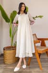 Shop_Khamaj India_White Chanderi Embroidery Floral Round Smocked Dress For Women_at_Aza_Fashions