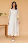 Buy_Khamaj India_White Chanderi Embroidery Smocked Round Dress _at_Aza_Fashions