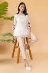 Khamaj India_White Chanderi Embroidery Floral Round Smocked Tunic _Online_at_Aza_Fashions