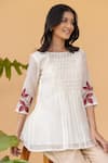 Buy_Khamaj India_White Chanderi Embroidery Floral Round Smocked Tunic _Online_at_Aza_Fashions