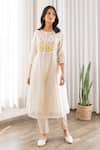 Buy_Khamaj India_White Chanderi Embroidery Floral Round Kurta And Pant Set _at_Aza_Fashions