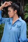 Mehak Murpana Blue Cotton Butterfly Shirt Collar Pleated Sleeve Dress Online at Aza Fashions Mehak Murpana_Blue Cotton Butterfly Shirt Collar Pleated Sleeve Dress _Online_at_Aza_Fashions