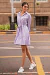 Shop_Mehak Murpana_Purple Cotton Embroidery Floral Shirt Collar Dress _at_Aza_Fashions