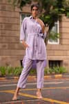 Buy_Mehak Murpana_Purple Cotton Embellished Floral Shirt Collar Tunic And Pant Set _at_Aza_Fashions