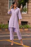 Shop_Mehak Murpana_Purple Cotton Embellished Floral Shirt Collar Tunic And Pant Set _at_Aza_Fashions