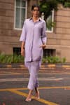 Mehak Murpana_Purple Cotton Embellished Floral Shirt Collar Tunic And Pant Set _Online_at_Aza_Fashions