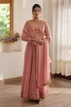 Shyam Narayan Prasad_Pink Modal Satin Printed Anarkali Set_Online_at_Aza_Fashions