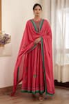 Buy_Shyam Narayan Prasad_Pink Modal Satin Floral Print Tiered Anarkali Set_at_Aza_Fashions