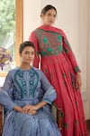 Buy_Shyam Narayan Prasad_Pink Modal Satin Floral Print Tiered Anarkali Set_Online_at_Aza_Fashions