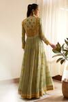 Shop_Shyam Narayan Prasad_Green Modal Satin Floral Print Tiered Anarkali Set_at_Aza_Fashions
