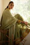 Buy_Shyam Narayan Prasad_Green Modal Satin Floral Print Tiered Anarkali Set_Online_at_Aza_Fashions