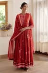Buy_Shyam Narayan Prasad_Maroon Modal Satin Floral Print Tiered Anarkali Set_Online_at_Aza_Fashions