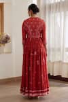 Shop_Shyam Narayan Prasad_Maroon Modal Satin Floral Print Tiered Anarkali Set_at_Aza_Fashions