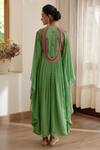 Shop_Shyam Narayan Prasad_Green Modal Satin Printed Asymmetric Kaftan_at_Aza_Fashions