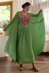 Buy_Shyam Narayan Prasad_Green Modal Satin Printed Asymmetric Kaftan_Online_at_Aza_Fashions