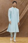 Buy_Darshika Menswear_Blue Cotton Silk Plain Pintuck Kurta Set _at_Aza_Fashions