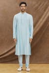 Buy_Darshika Menswear_Blue Cotton Silk Plain Pintuck Kurta Set _Online_at_Aza_Fashions
