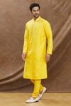 Buy_Darshika Menswear_Yellow Cotton Silk Embroidered Mirror Work Kurta Set _at_Aza_Fashions