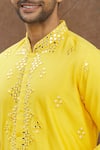 Shop_Darshika Menswear_Yellow Cotton Silk Embroidered Mirror Work Kurta Set _Online_at_Aza_Fashions