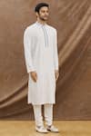 Darshika Menswear_Off White Cotton Silk Plain Pintuck Kurta Set _Online_at_Aza_Fashions