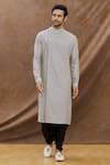 Buy_Darshika Menswear_Grey Cotton Silk Plain Pintuck Kurta Set _at_Aza_Fashions