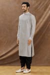 Shop_Darshika Menswear_Grey Cotton Silk Plain Pintuck Kurta Set _Online_at_Aza_Fashions