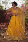 Buy_Irrau by Samir Mantri_Yellow Net Embroidered Sequins V Neck Hand Bridal Lehenga Set _at_Aza_Fashions