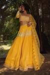 Irrau By Samir Mantri_Yellow Net, Georgette Sequins, Beads Round Hand Embroidered Lehenga Set_Online_at_Aza_Fashions