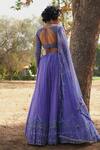 Shop_Irrau by Samir Mantri_Purple Net Embroidered Sequins Sweetheart Neck Bridal Lehenga Set _at_Aza_Fashions