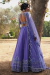 Buy_Irrau by Samir Mantri_Purple Net Embroidered Sequins Sweetheart Neck Bridal Lehenga Set _Online_at_Aza_Fashions